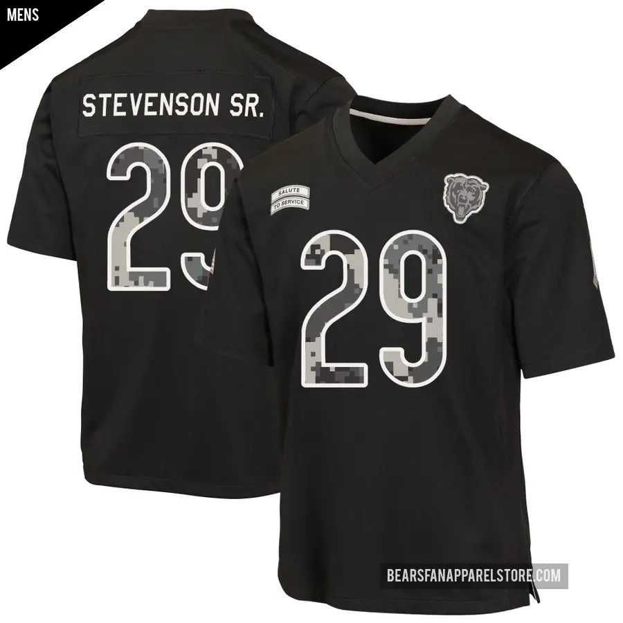 Men's Chicago Bears ＃29 Tyrique Stevenson Sr. Black Game 2026 Salute to Service Jersey