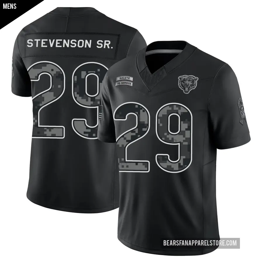 Men's Chicago Bears ＃29 Tyrique Stevenson Sr. Black Limited 2026 Salute to Service Stitched Jersey