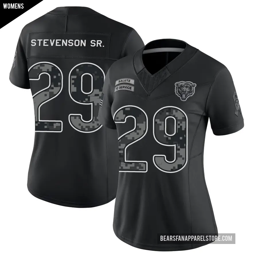 Women's Chicago Bears ＃29 Tyrique Stevenson Sr. Black Limited 2026 Salute to Service Stitched Jersey