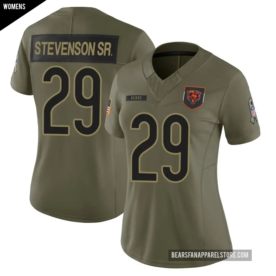 Women's Chicago Bears ＃29 Tyrique Stevenson Sr. Olive Limited 2025 Salute to Service Jersey