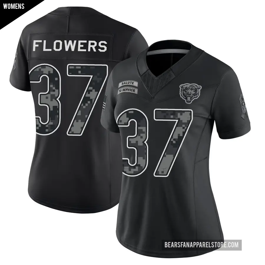 Women's Chicago Bears ＃37 Dallis Flowers Black Limited 2026 Salute to Service Stitched Jersey