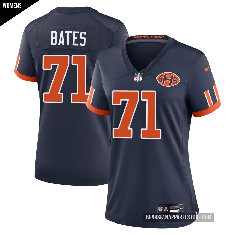Women's Chicago Bears ＃71 Ryan Bates Navy Game 2026 Rivalries Collection Jersey