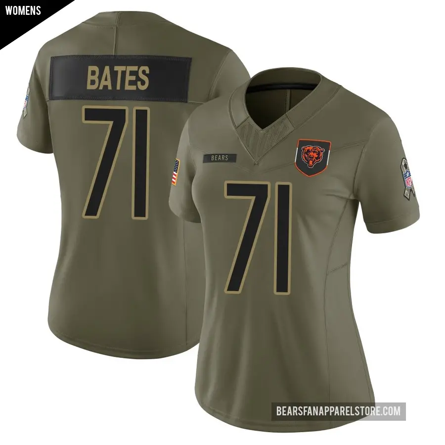 Women's Chicago Bears ＃71 Ryan Bates Olive Limited 2025 Salute to Service Jersey