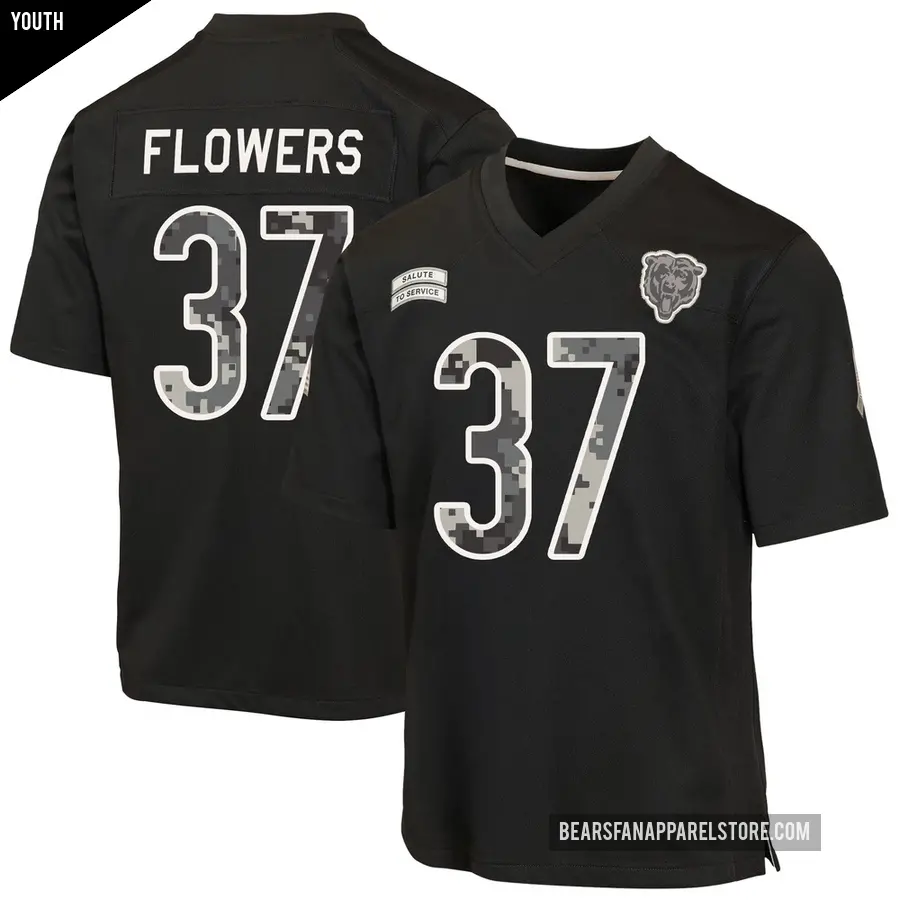 Youth Chicago Bears ＃37 Dallis Flowers Black Game 2026 Salute to Service Jersey