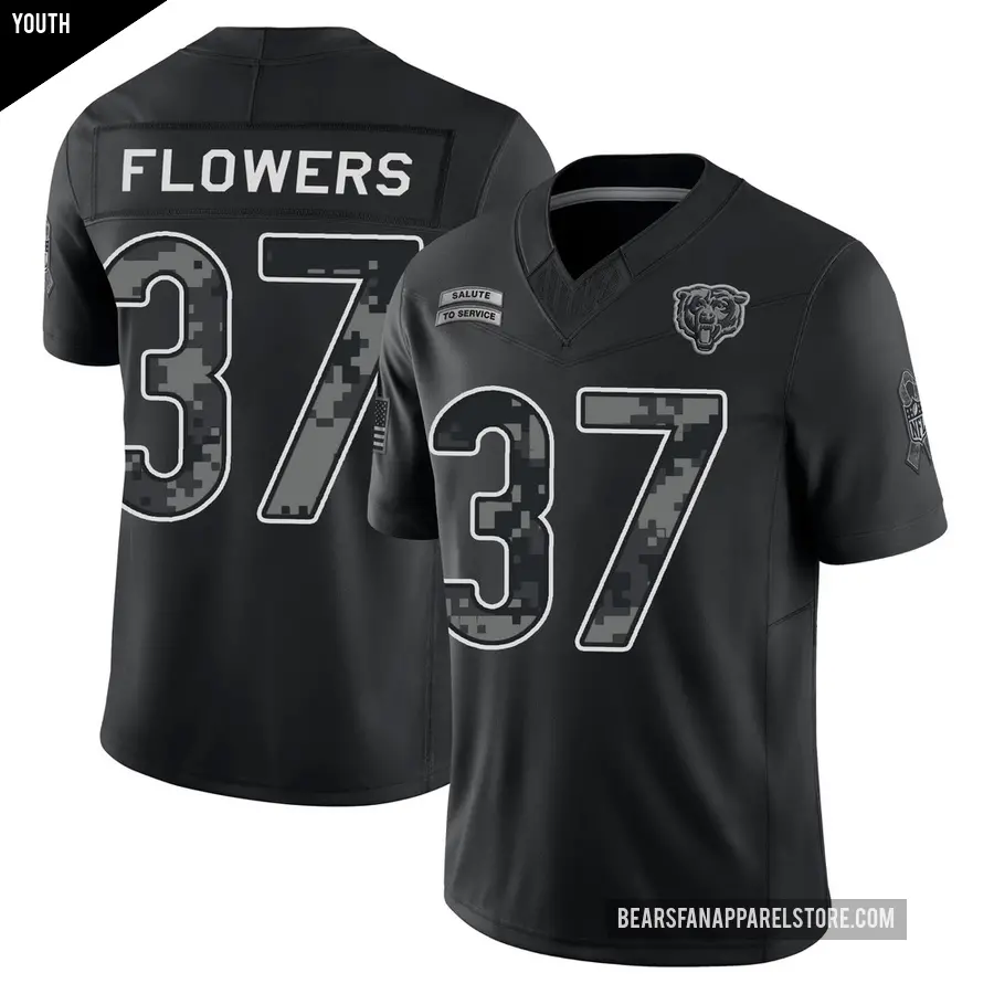 Youth Chicago Bears ＃37 Dallis Flowers Black Limited 2026 Salute to Service Stitched Jersey